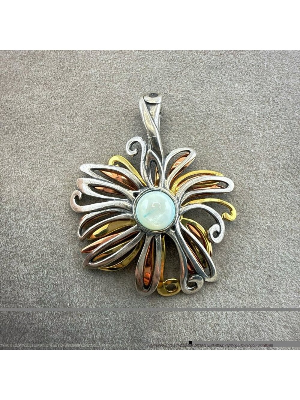 Carolyn Pollack Pendant Enhancer Sterling Silver Flower Bronze Mixed Metal 925